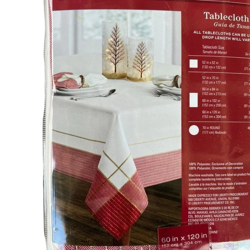 Winter Wonderland Rockland Plaid Holiday Table Cloth Oblong 60” x 120” NIP BB&B